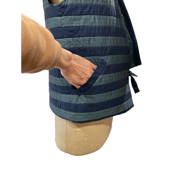 Vintage Traditional Japanese Waistcoat Vest Blue Tie Front Pockets Large - Picture 5 of 6